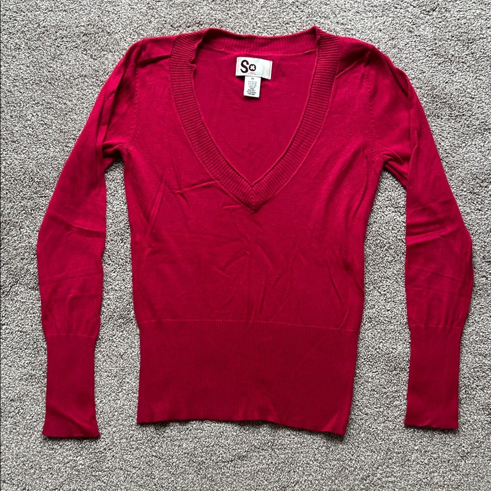 SO Women's Deep V-Neck Sweater - Vibrant Pink